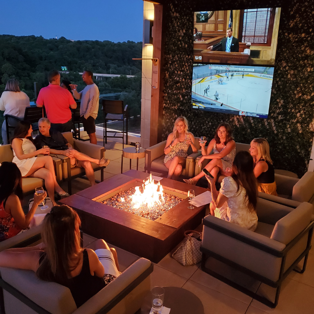 No. 7 Rooftop Bar patio and fire pit