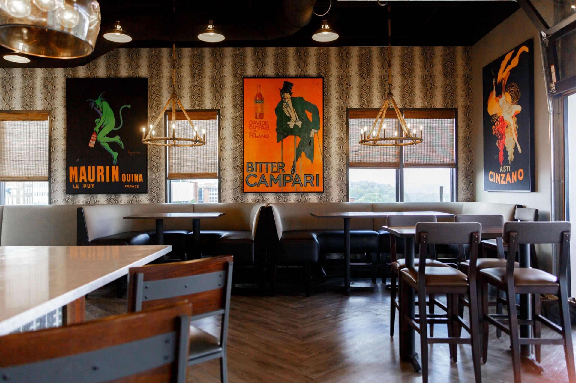 Outdoor rooftop dining at No. 7 Rooftop Bar Lynchburg