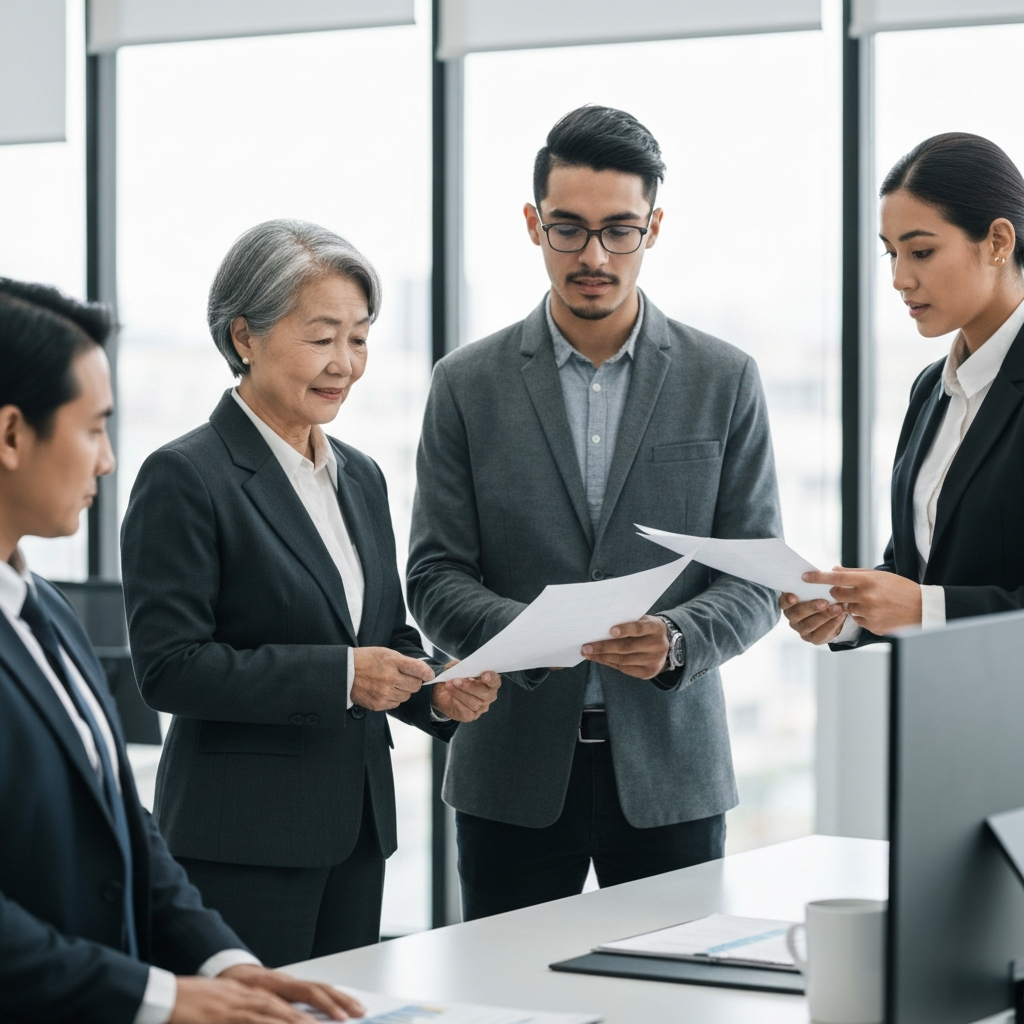 Diverse business owners meeting with a banking professional