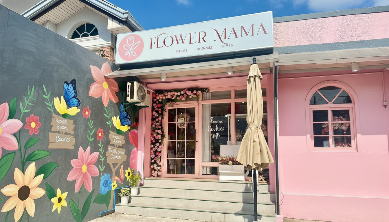 Cozy boutique flower shop exterior