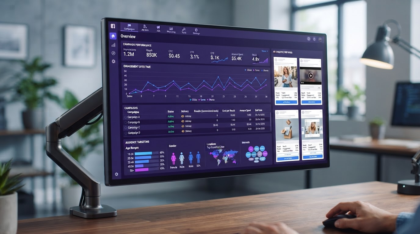 RubyTex Meta Ads management dashboard showing Facebook and Instagram ad campaign performance for Dallas businesses