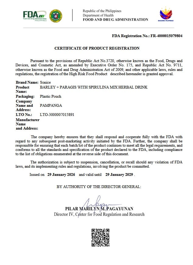 FDA Certificate of Product Registration