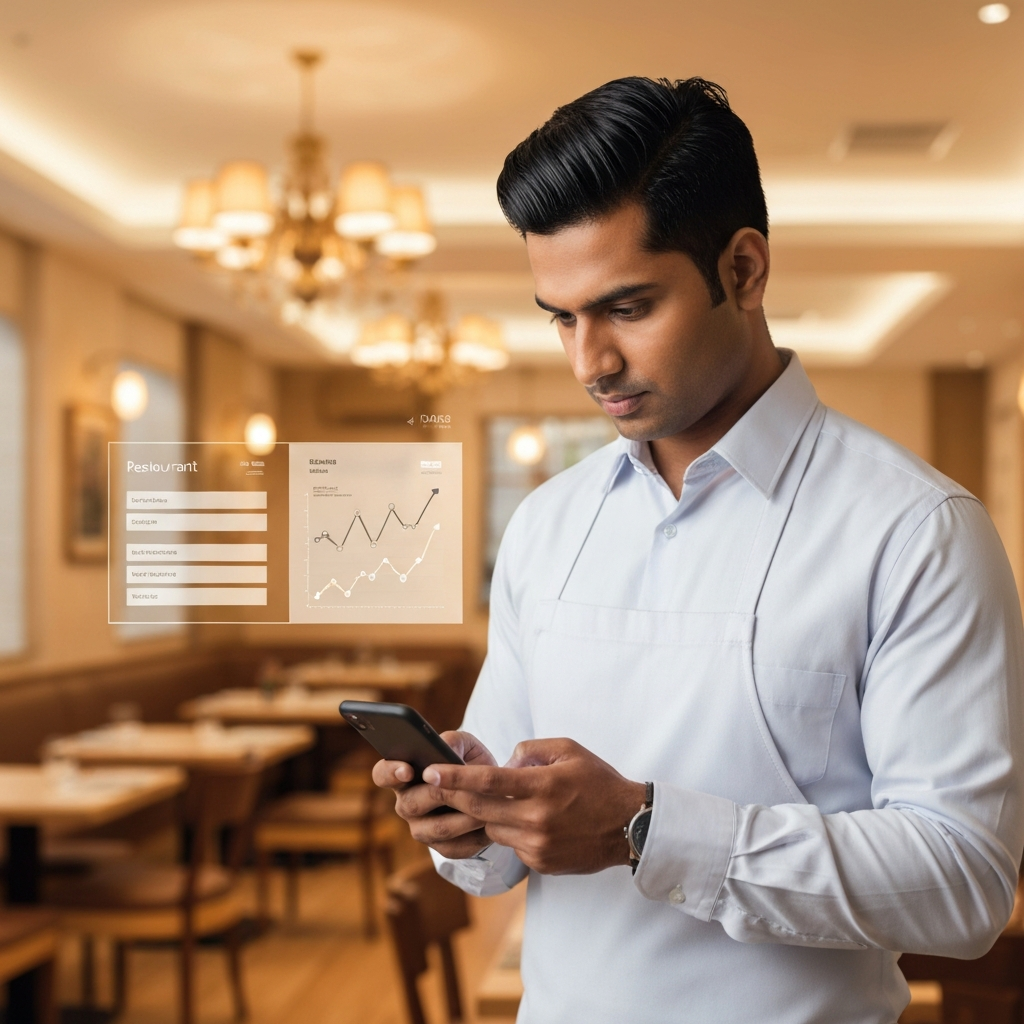 Restaurant owner managing digital presence
