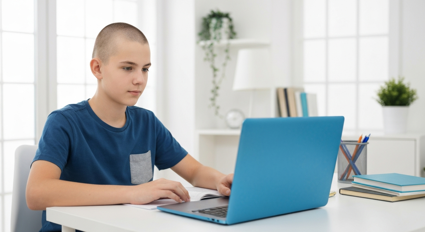 Confident GCSE student studying