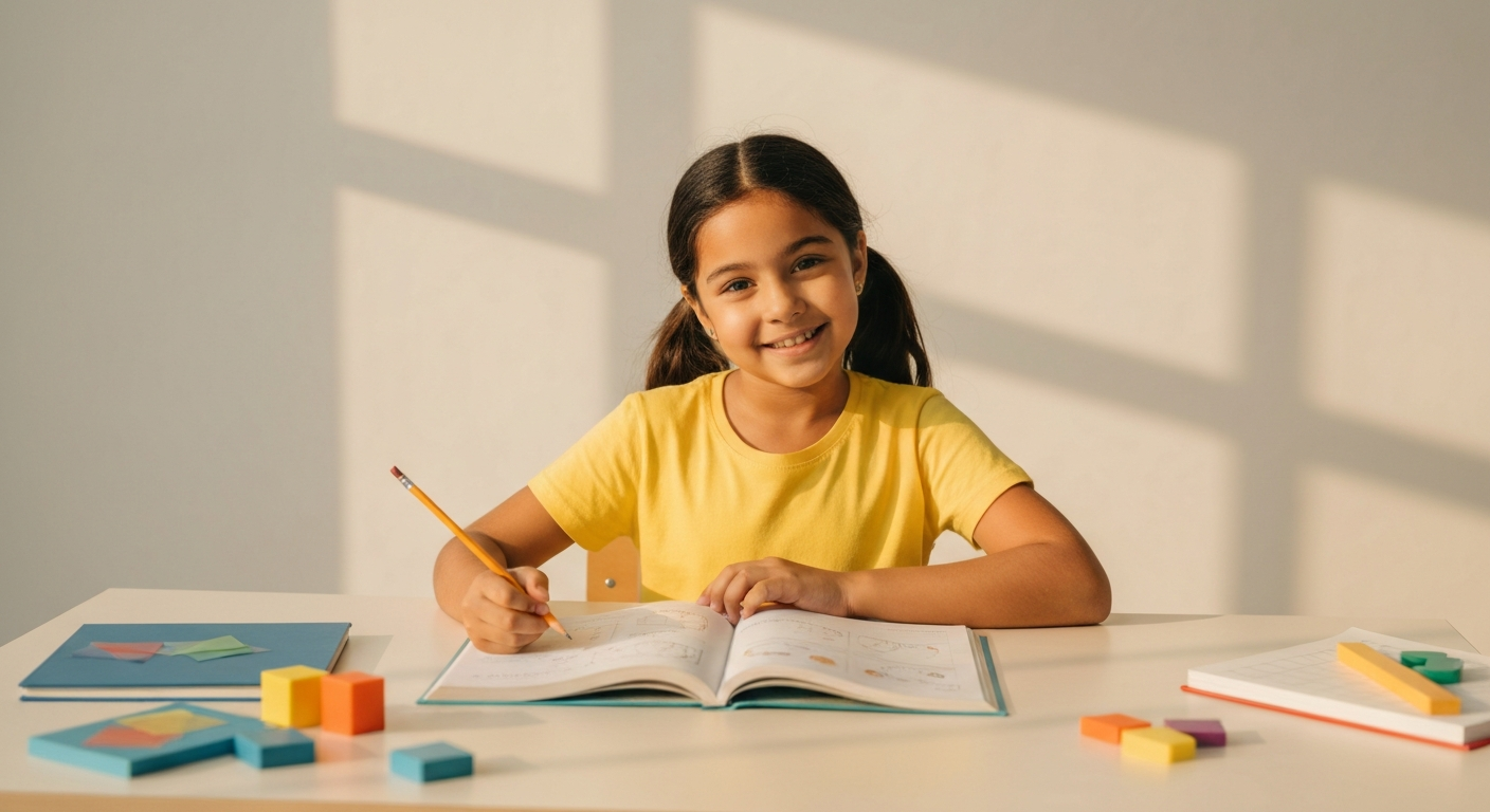 Confident KS2 student studying maths