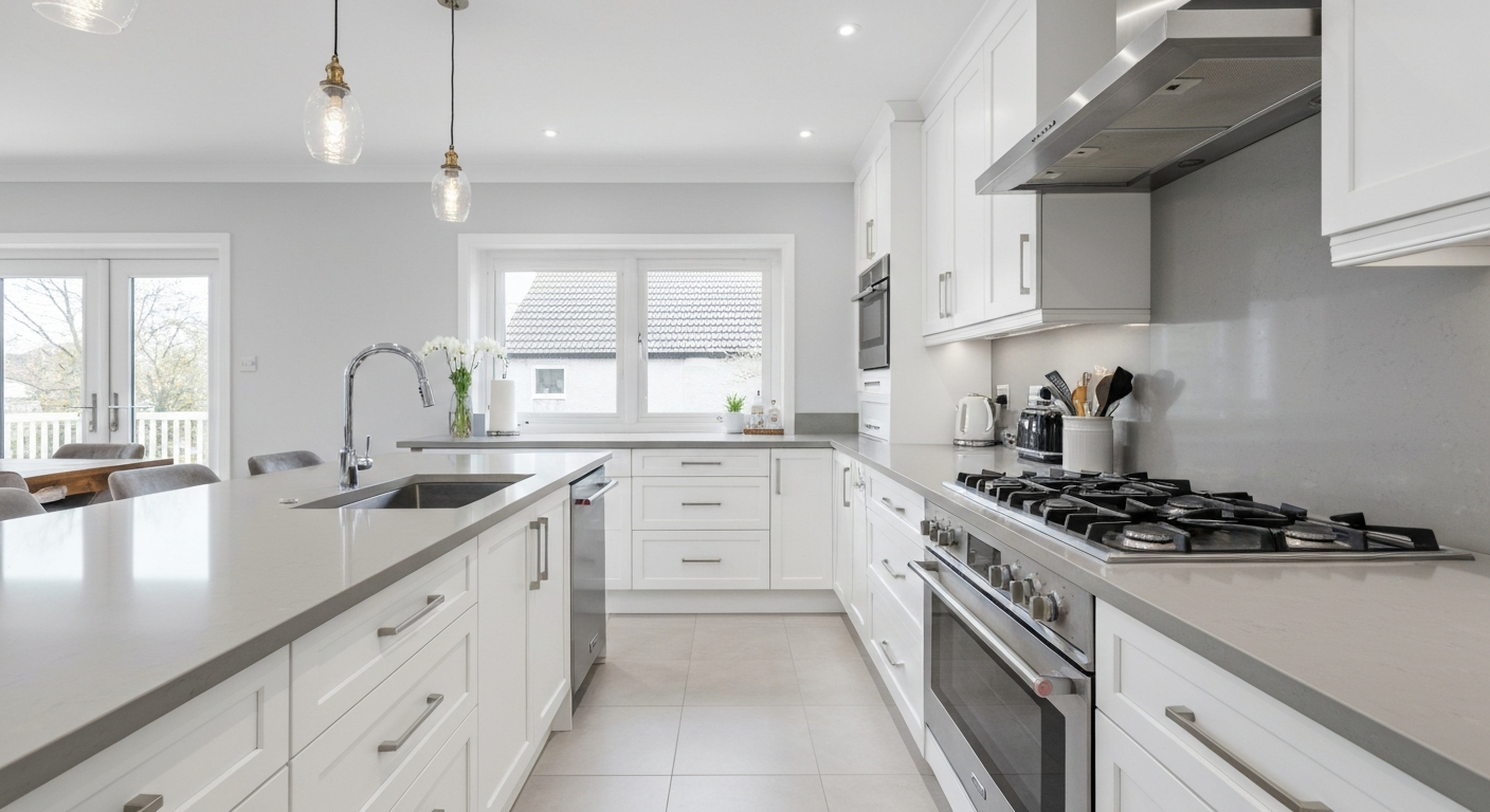 Light Gray Veined Quartz kitchen scene