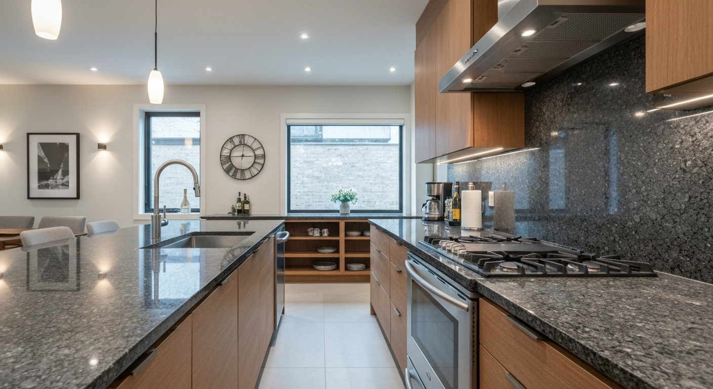 Steel Grey Granite kitchen scene