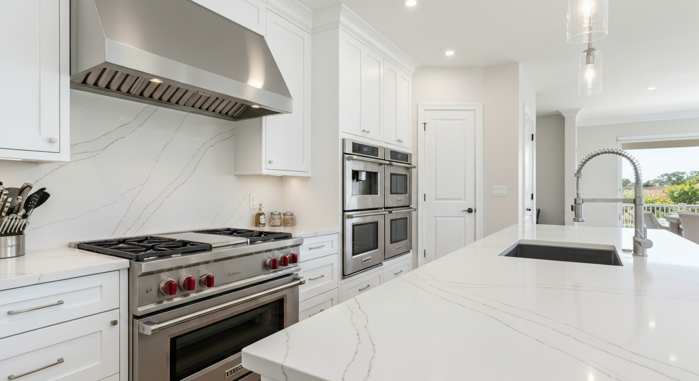 White Carrara Quartz kitchen scene