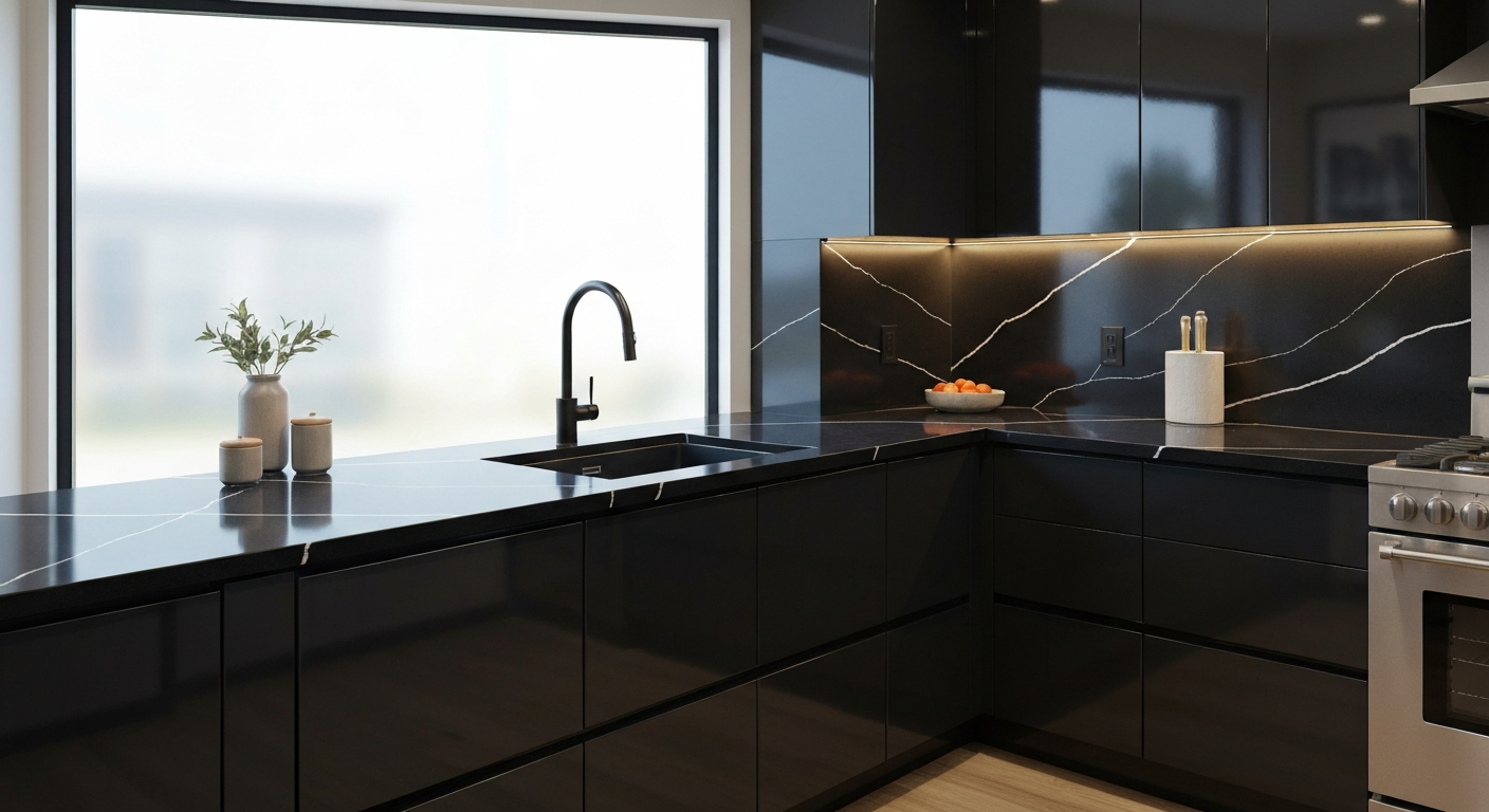 Nero Marquina Quartz kitchen scene