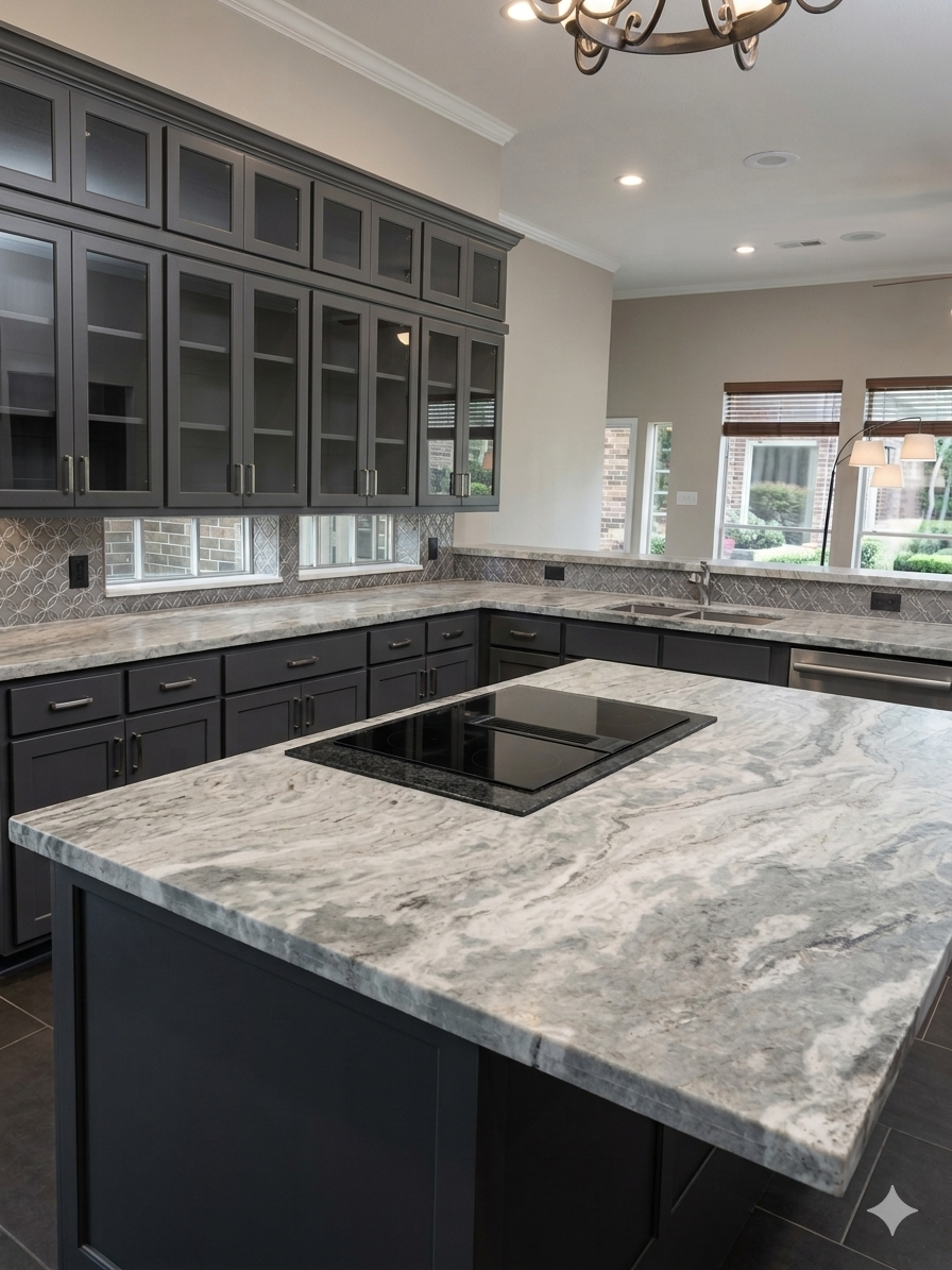 Completed Kitchen Countertops: Granite, Quartz, and Solid Surface
