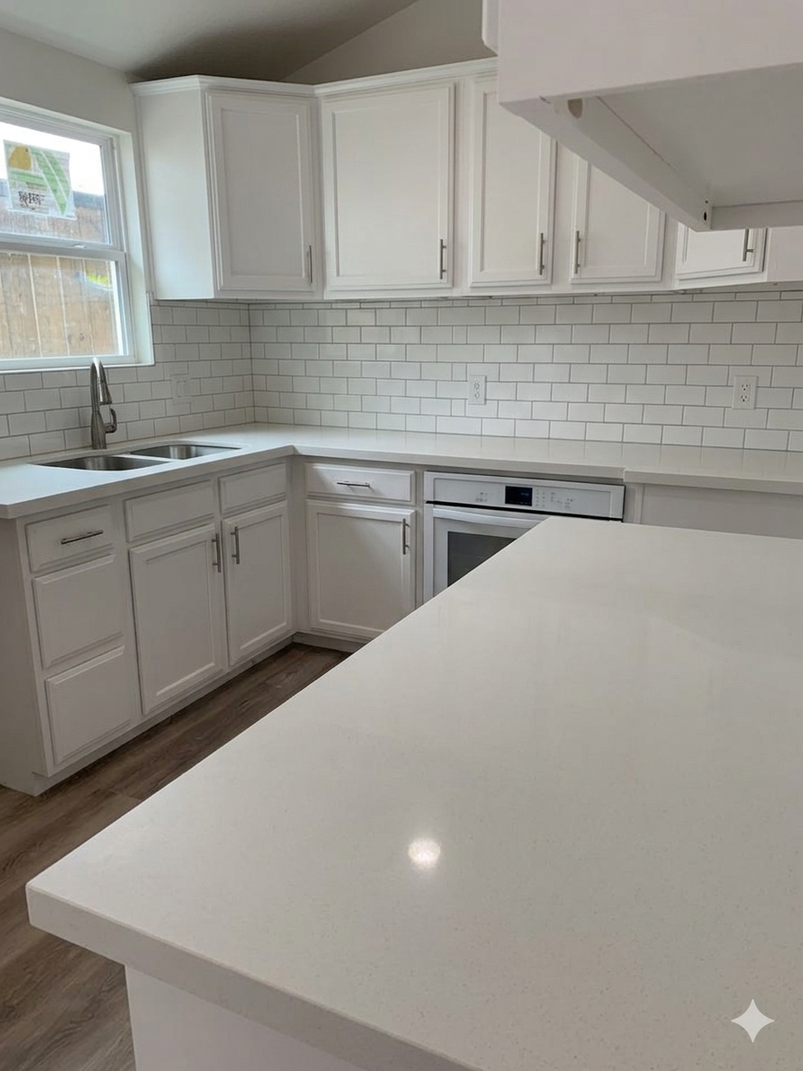 Completed Kitchen Countertops: Granite, Quartz, and Solid Surface