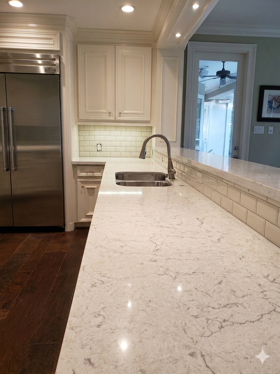 Completed Kitchen Countertops: Granite, Quartz, and Solid Surface
