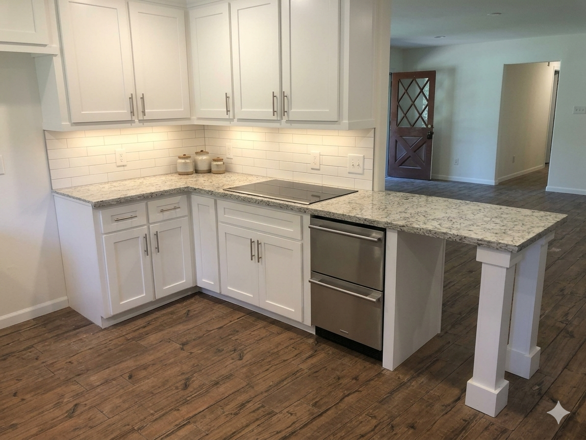 Completed Kitchen Countertops: Granite, Quartz, and Solid Surface