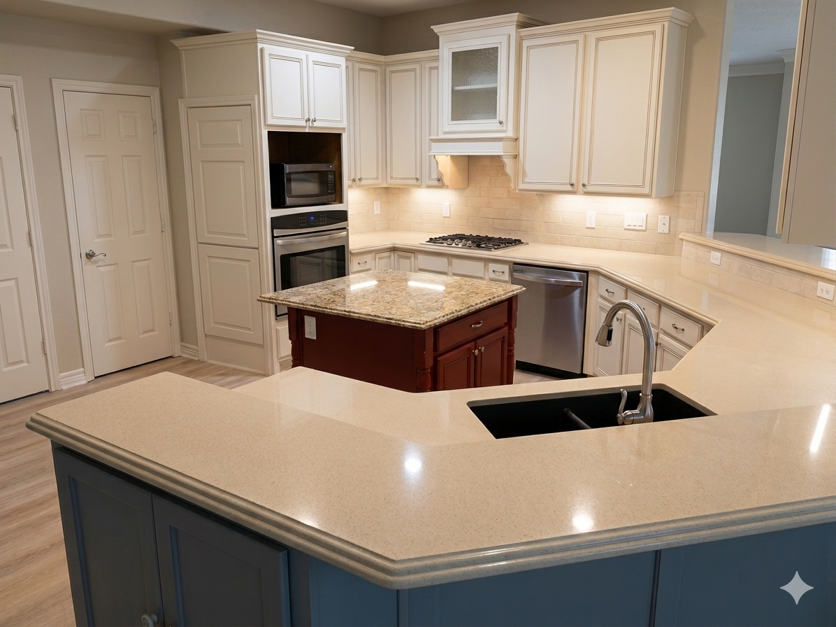 Completed Kitchen Countertops: Granite, Quartz, and Solid Surface