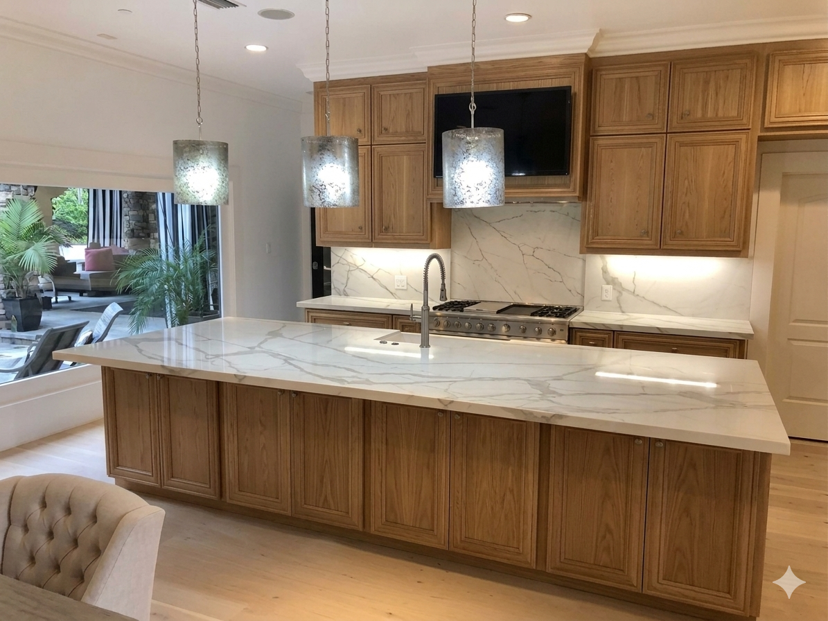 Completed Kitchen Countertops: Granite, Quartz, and Solid Surface