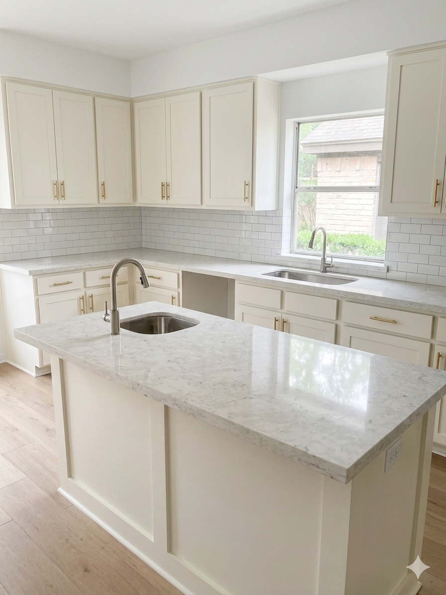 Completed Kitchen Countertops: Granite, Quartz, and Solid Surface