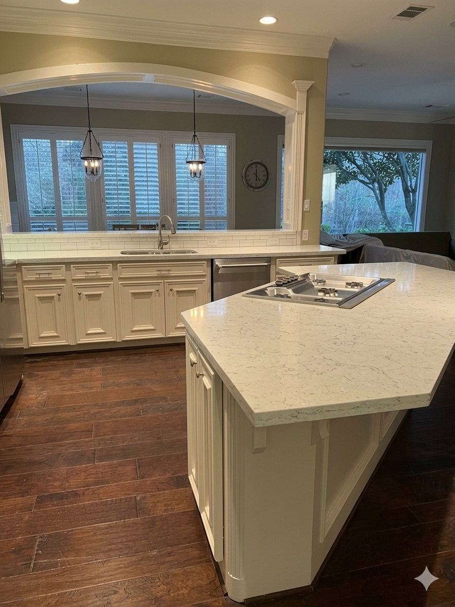 Completed Kitchen Countertops: Granite, Quartz, and Solid Surface