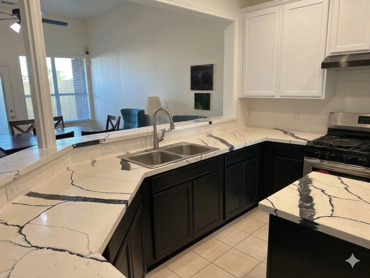 Completed Kitchen Countertops: Granite, Quartz, and Solid Surface