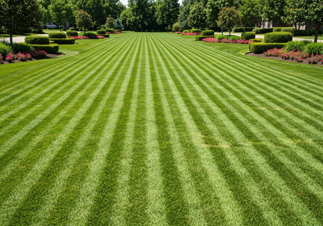 Perfectly manicured lawn with stripes