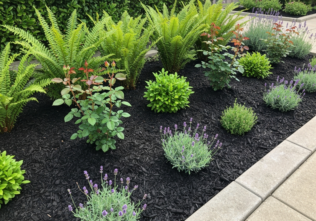 Maintained garden bed with mulch