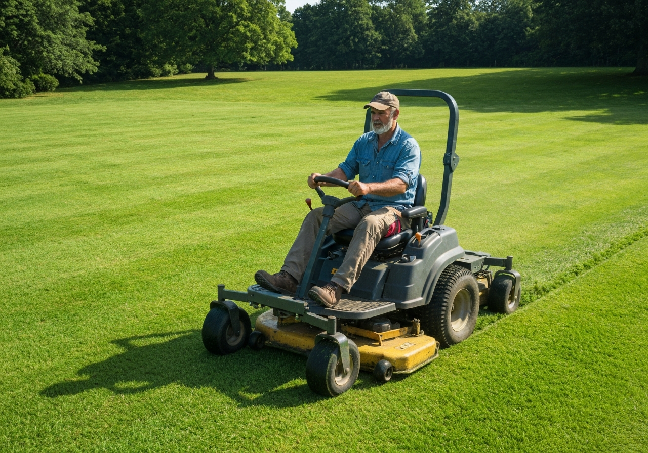 Ride-on mower on large estate