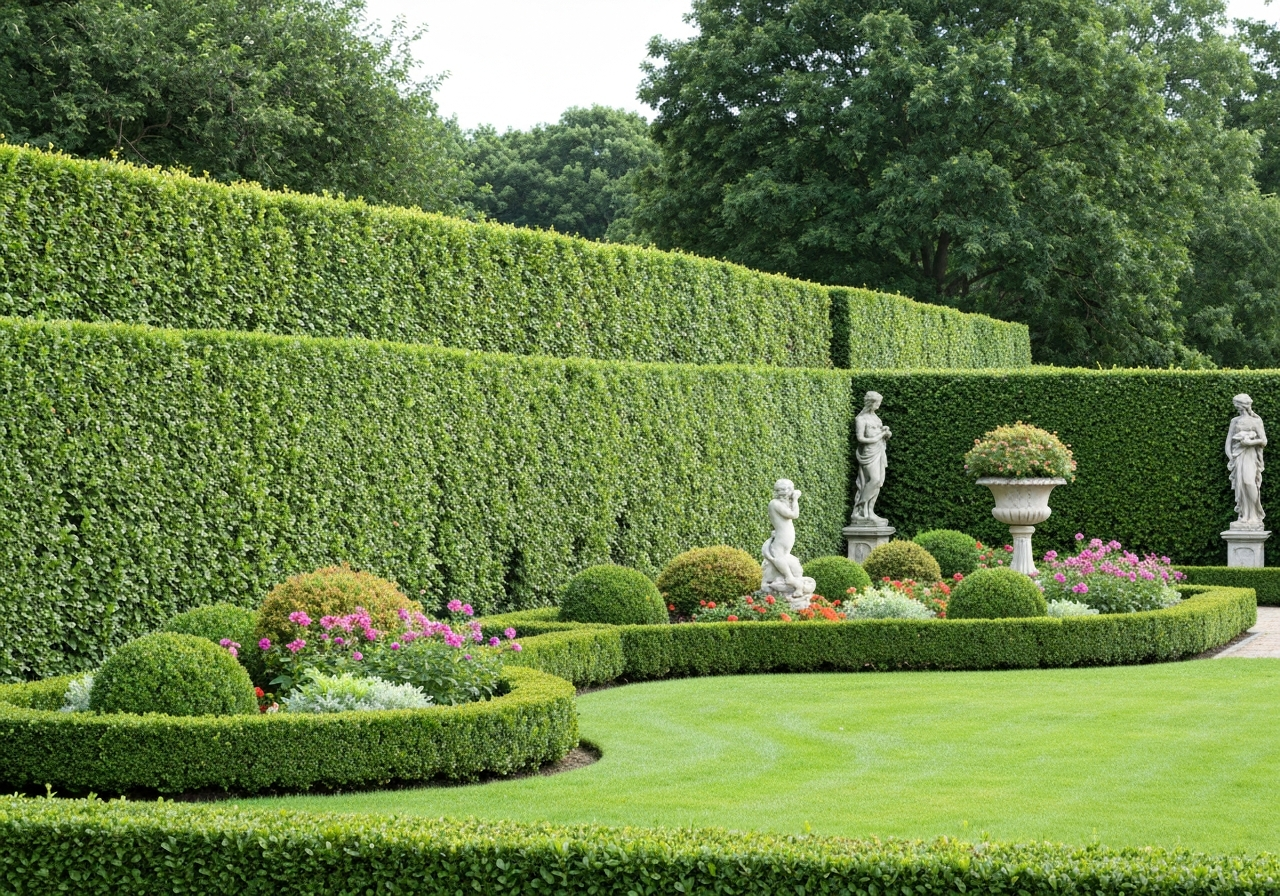 Neatly trimmed tall hedges