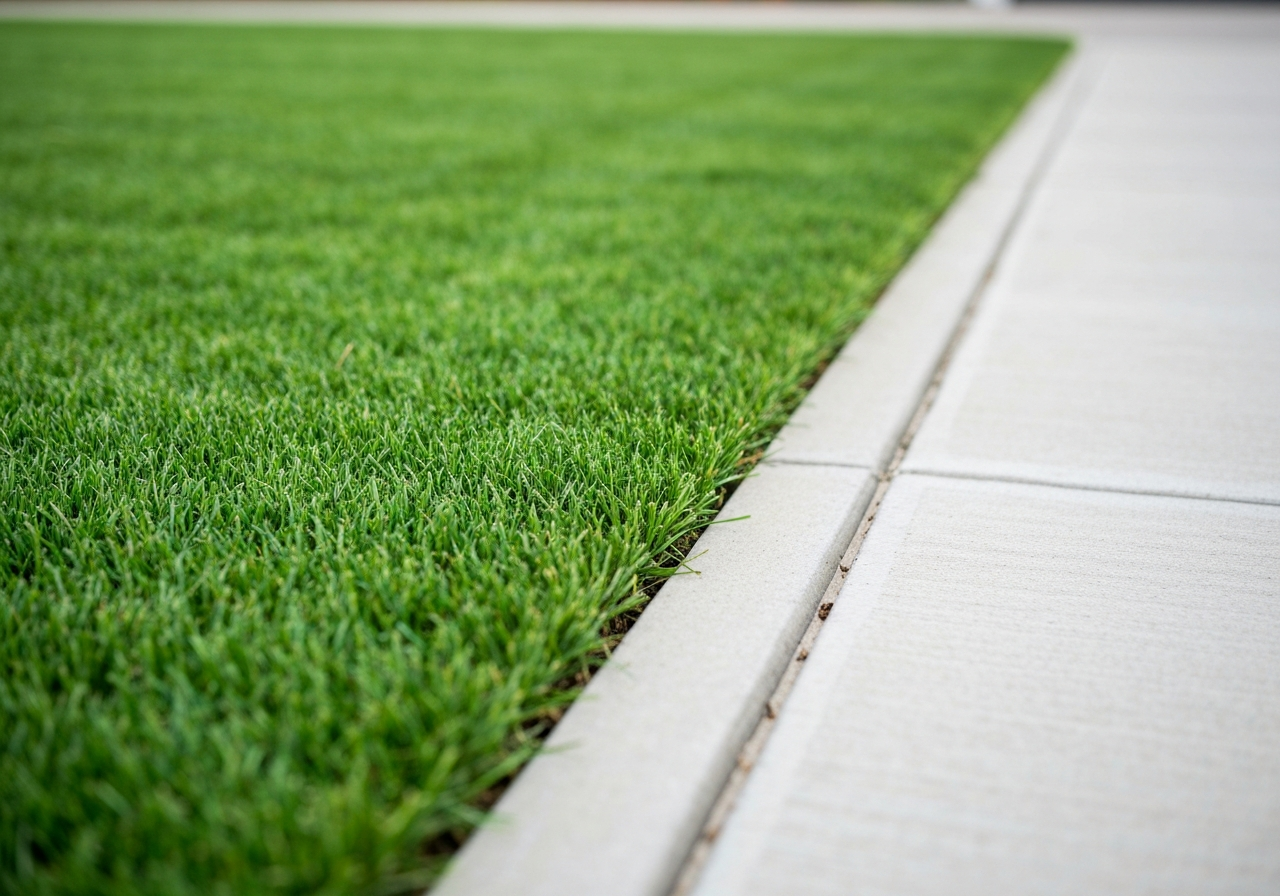 Edged lawn along driveway