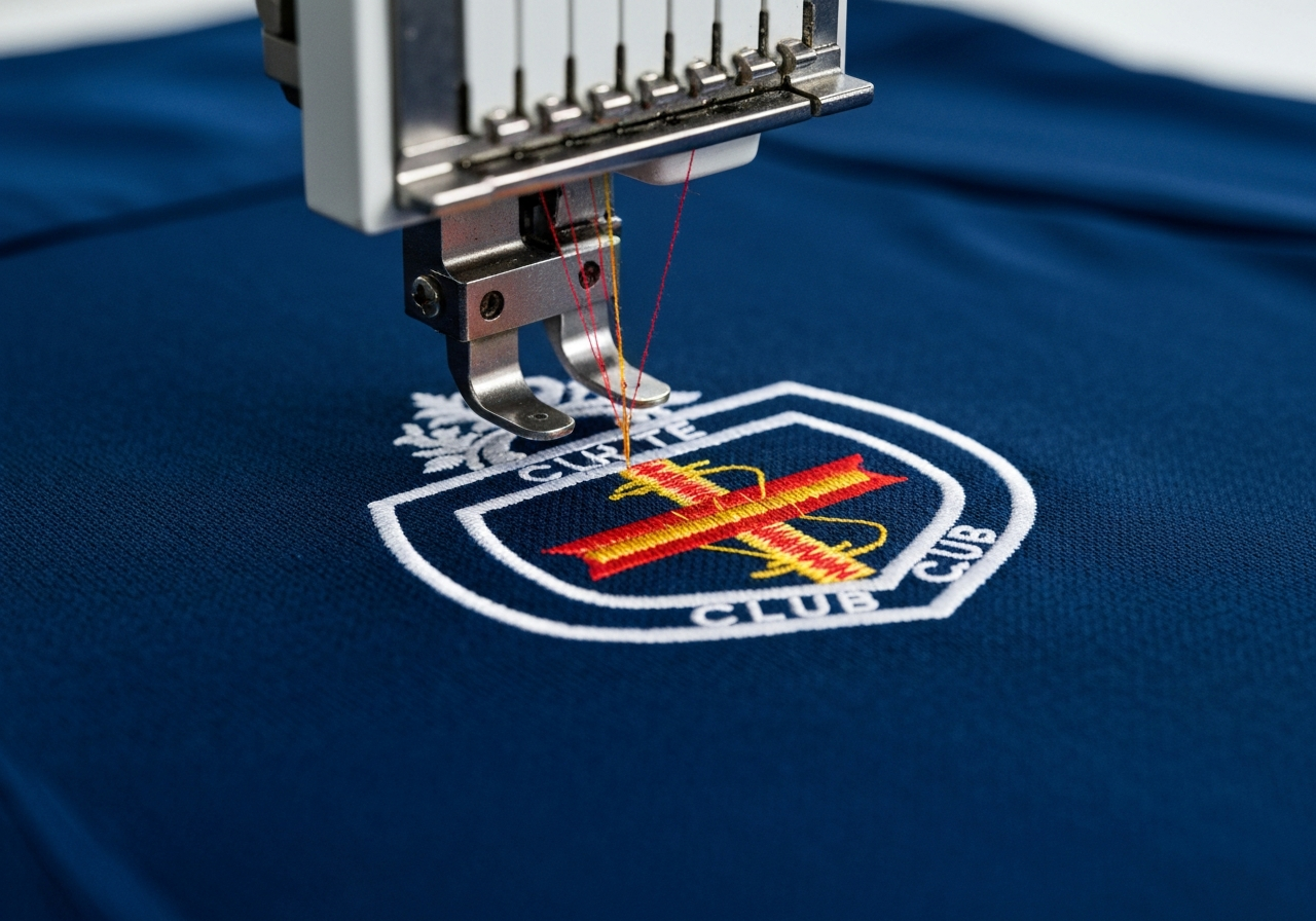 Custom sports team embroidery on a club jersey