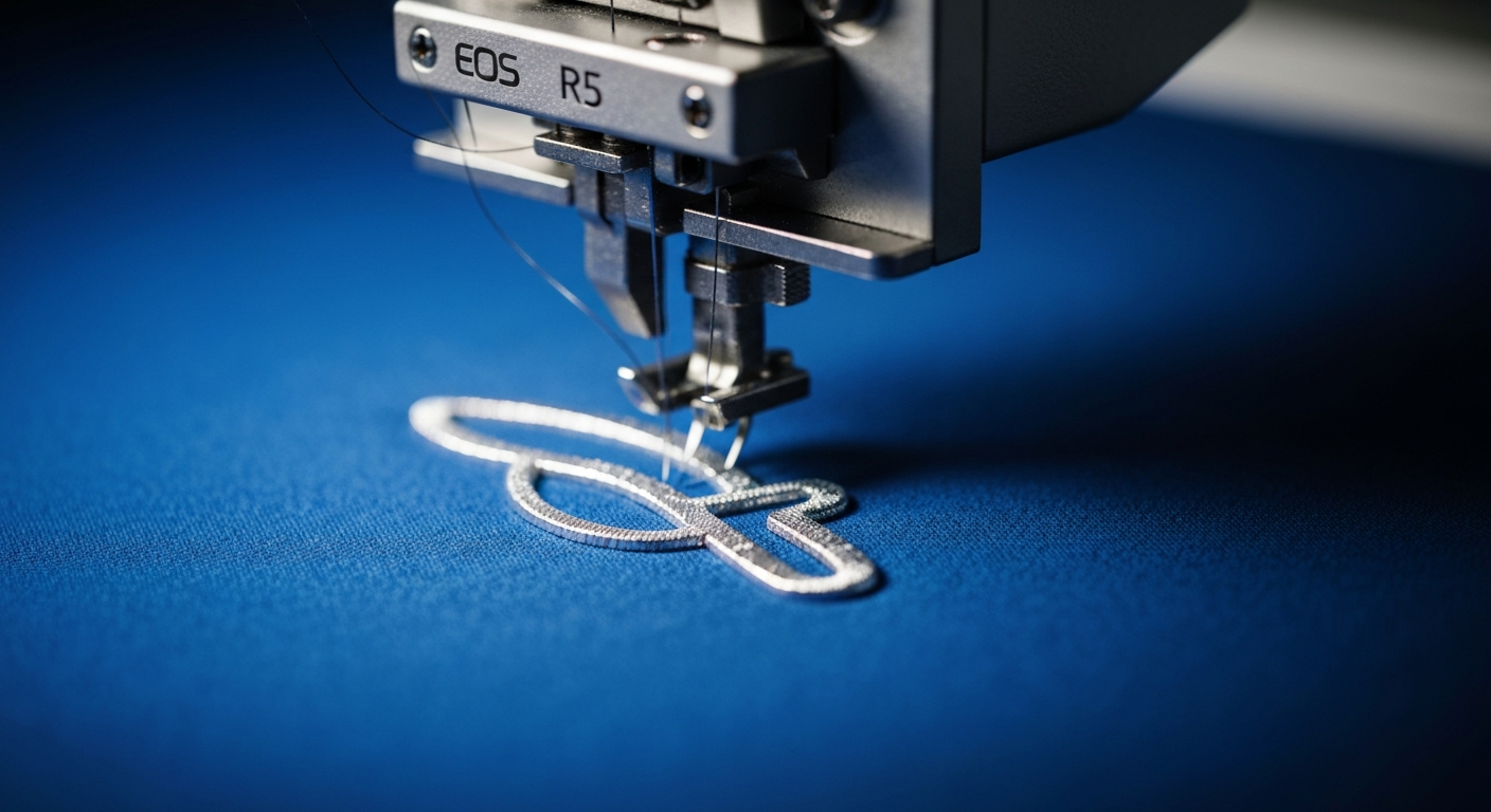Close-up of custom embroidery stitching on fabric at Silver Stitche Embroidery