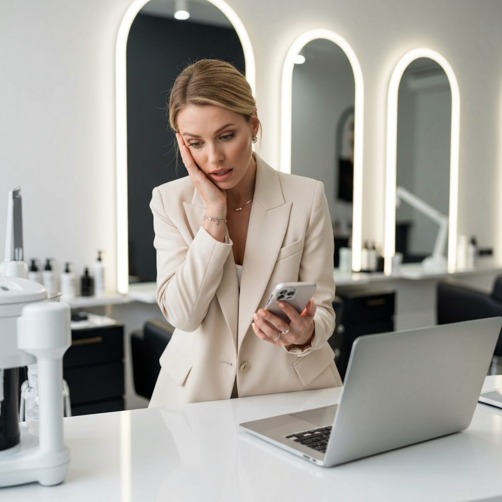 Overwhelmed beauty professional struggling with content creation