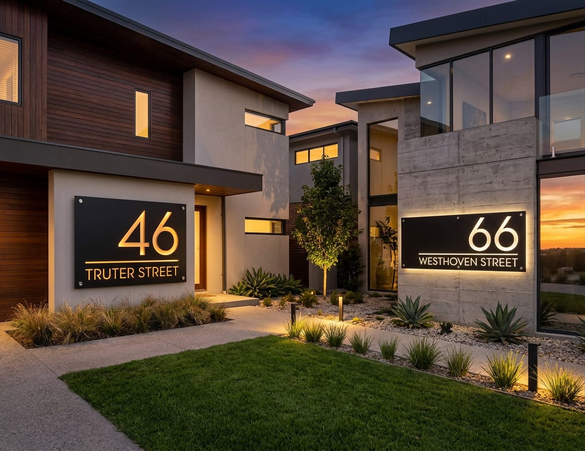 Beautiful perspex house sign on a modern home