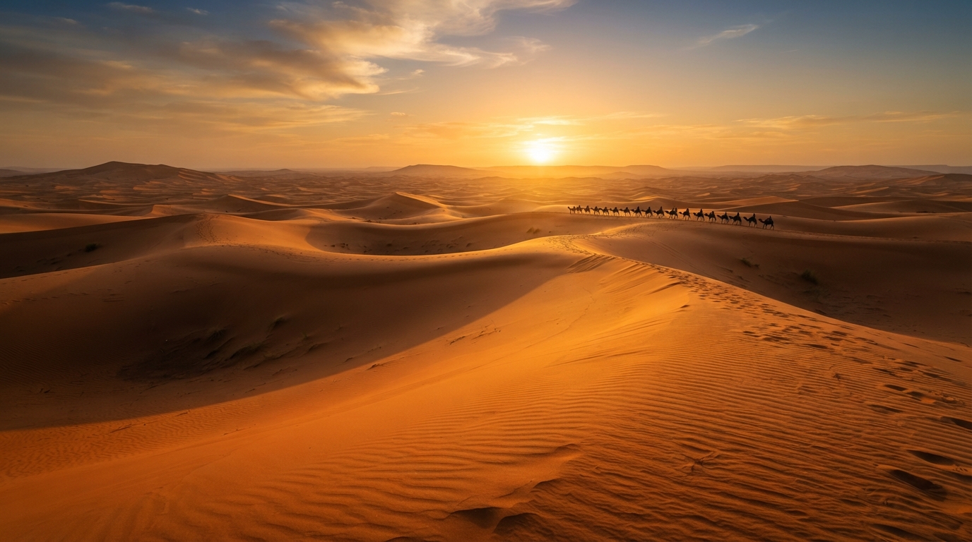 Sahara Desert sand dunes at sunset