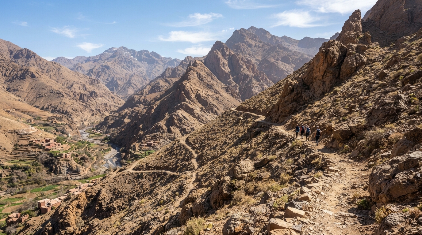 Mountain trail view in the Atlas Mountains