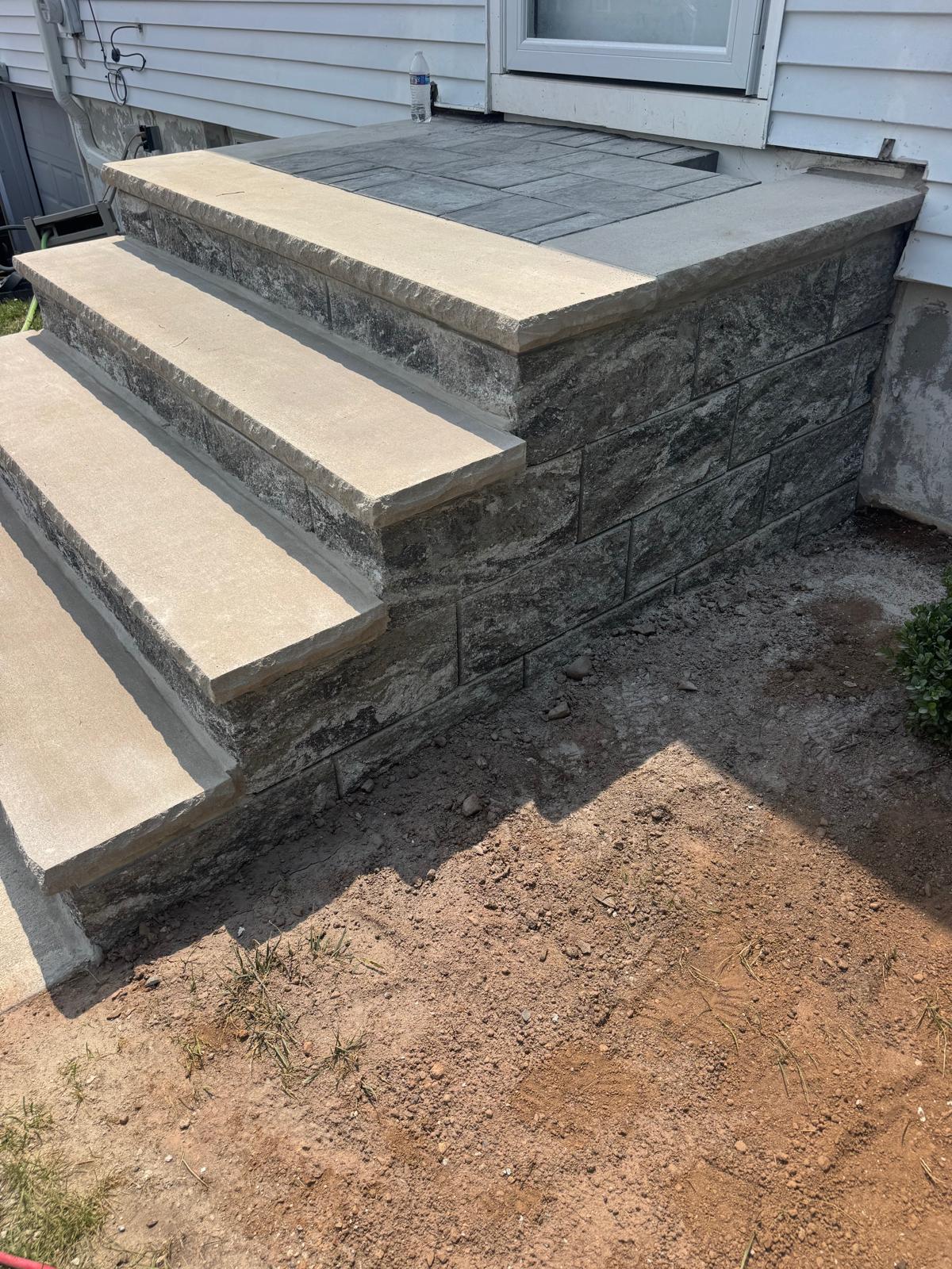 Completed masonry steps and retaining wall in West Orange NJ