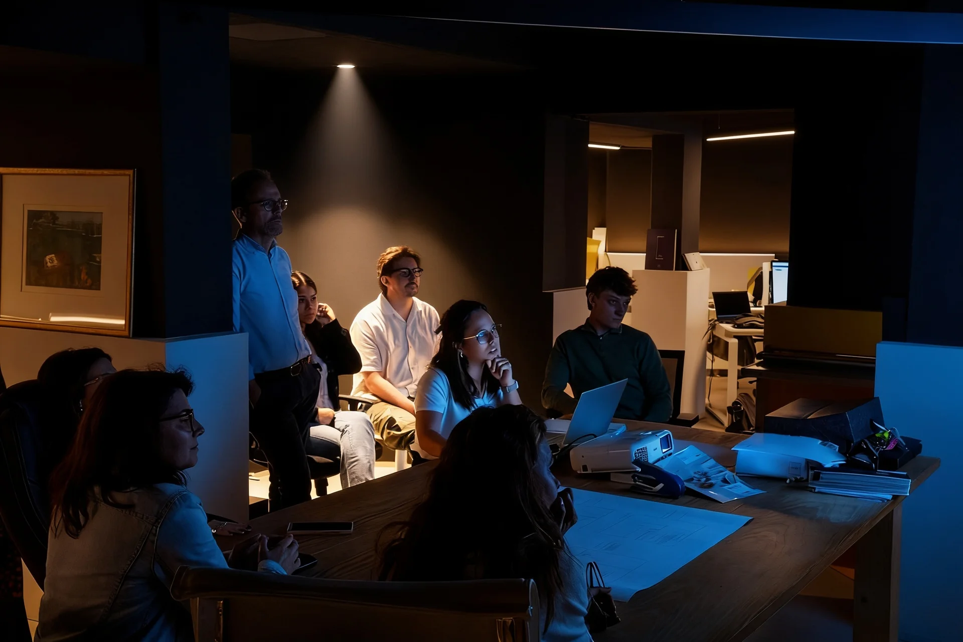 Time comercial Abil CRM reunido no escritório