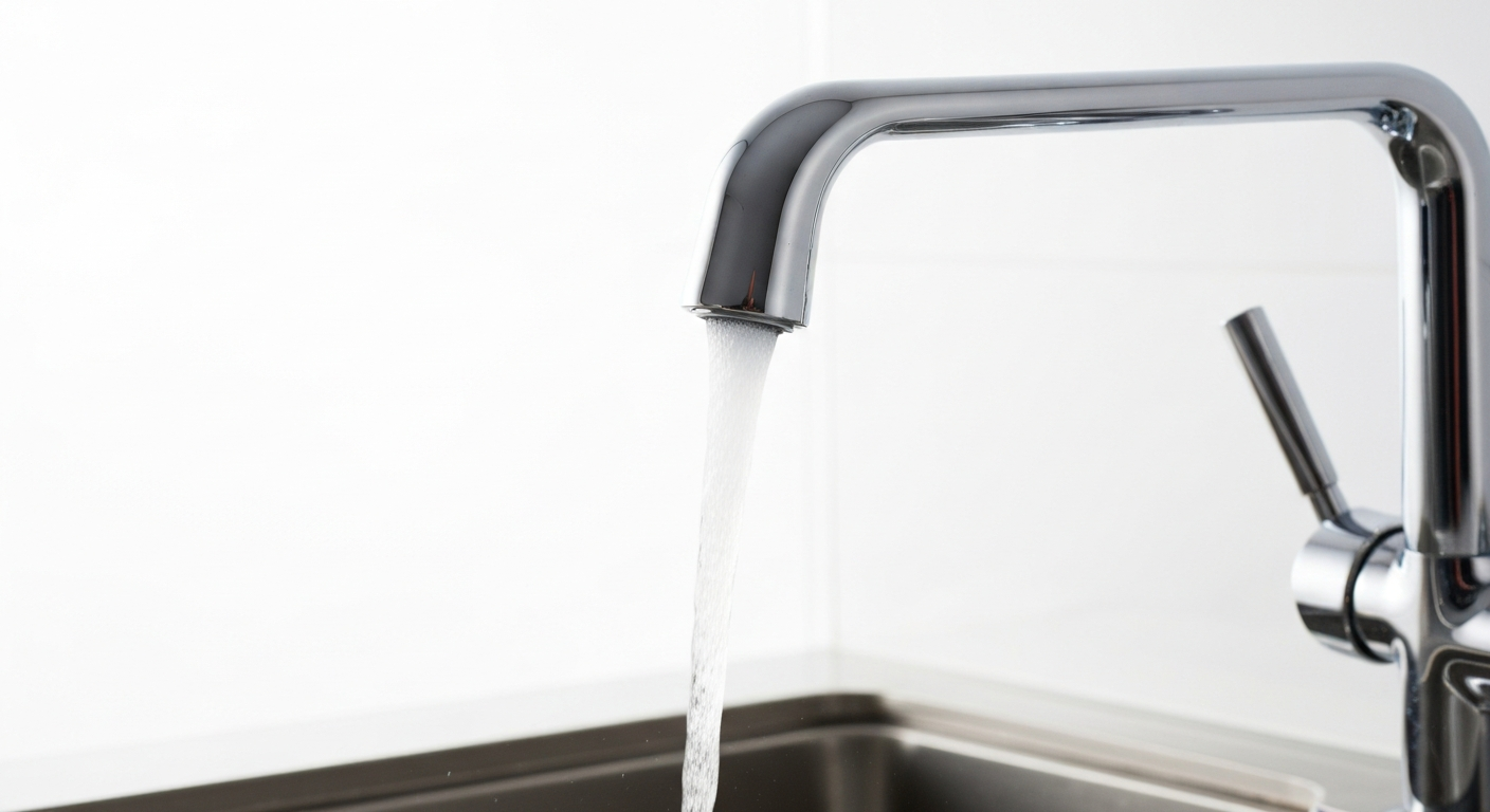 Clean water flowing from a kitchen faucet