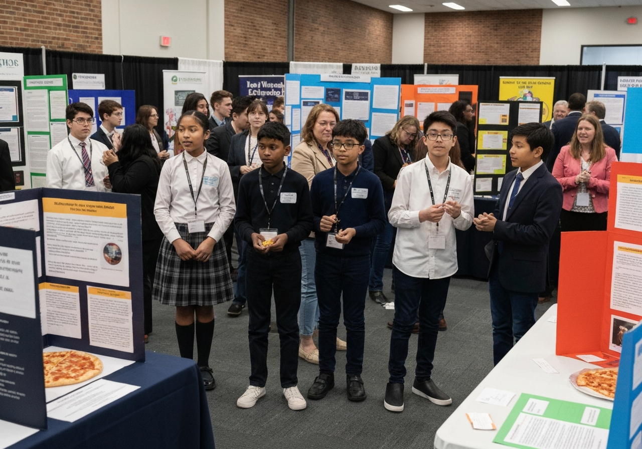 Student presenting at exhibition fair