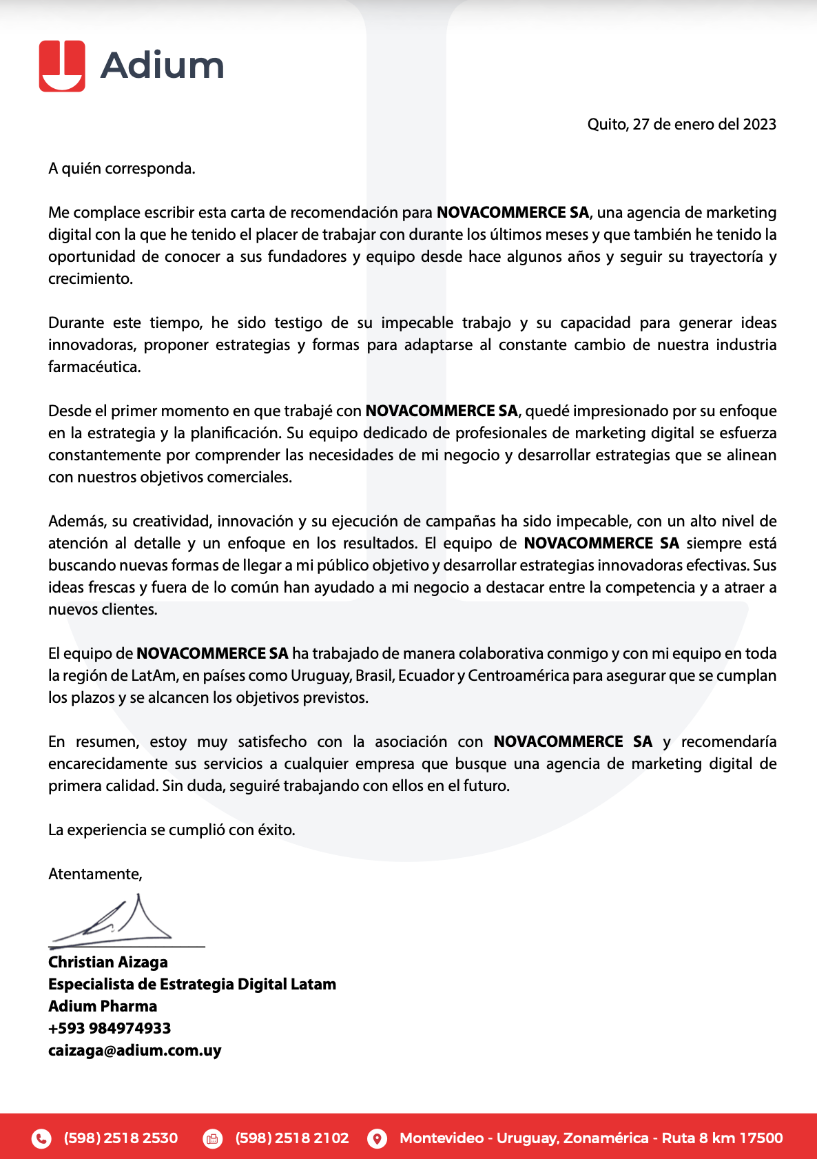 Certificado ADIUM Pharma