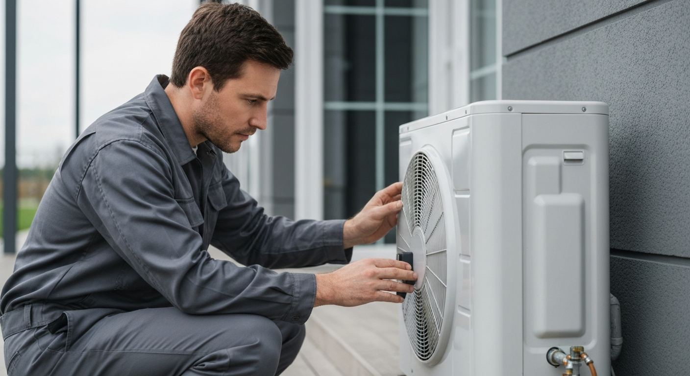 HVAC technician working on a unit