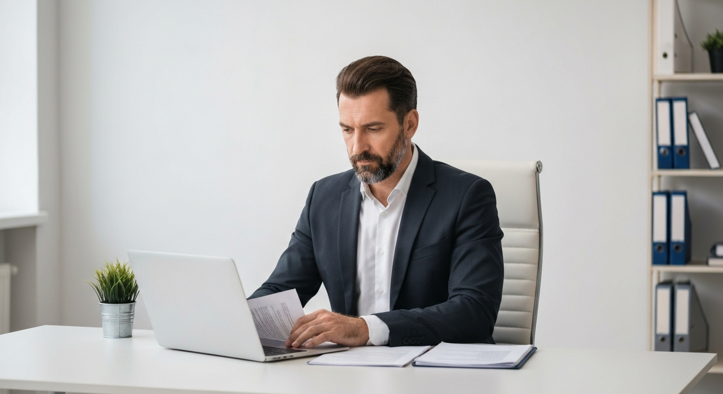 Bankruptcy trustee reviewing insolvency documents