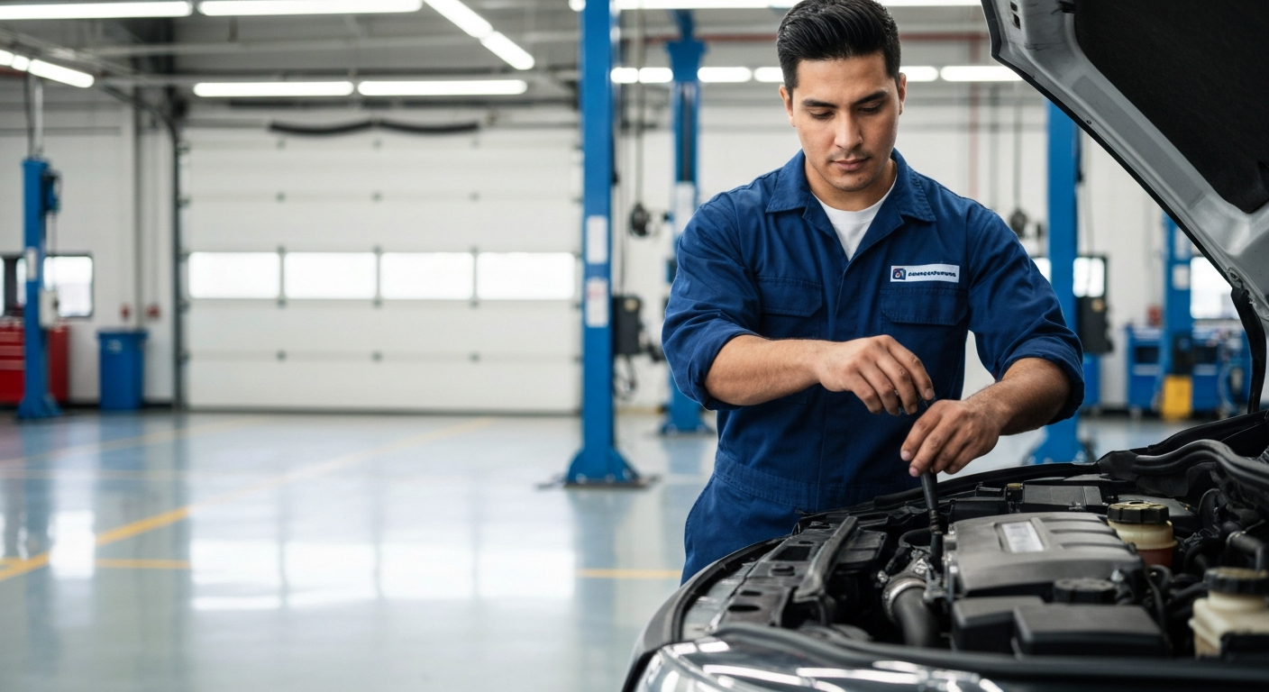 Auto mechanic inspecting a car engine
