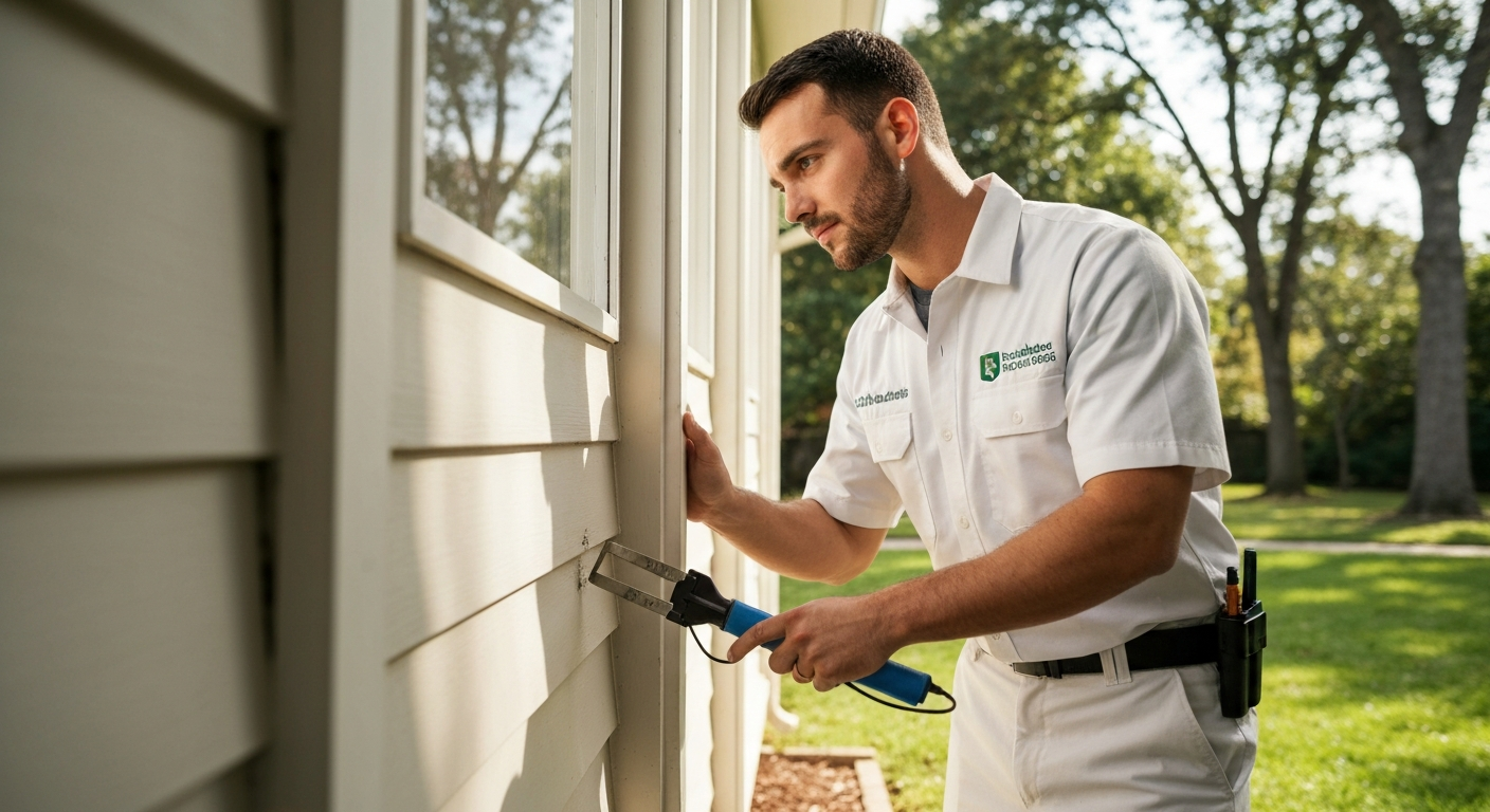 Pest control technician inspecting