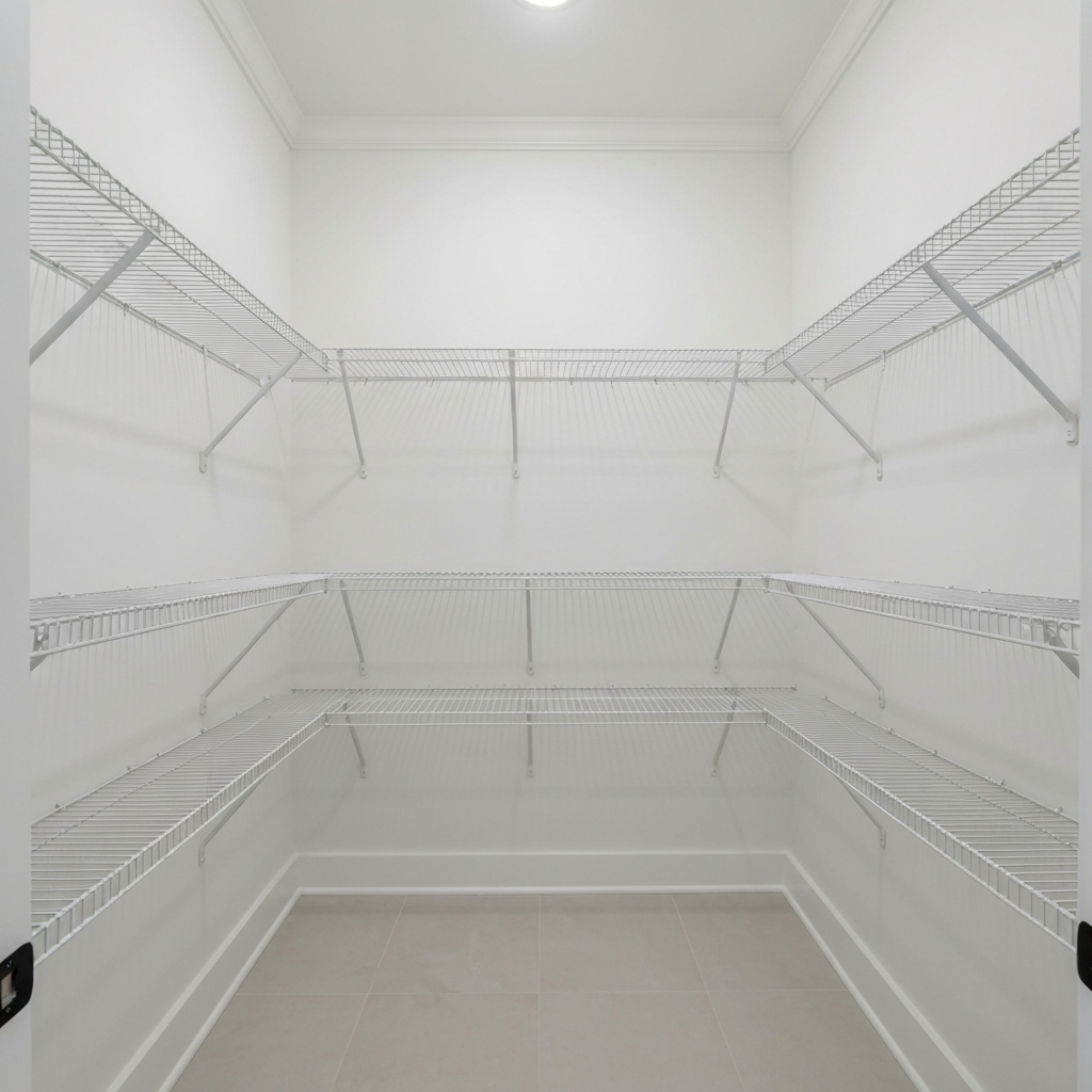 Empty pantry room with simple shelves