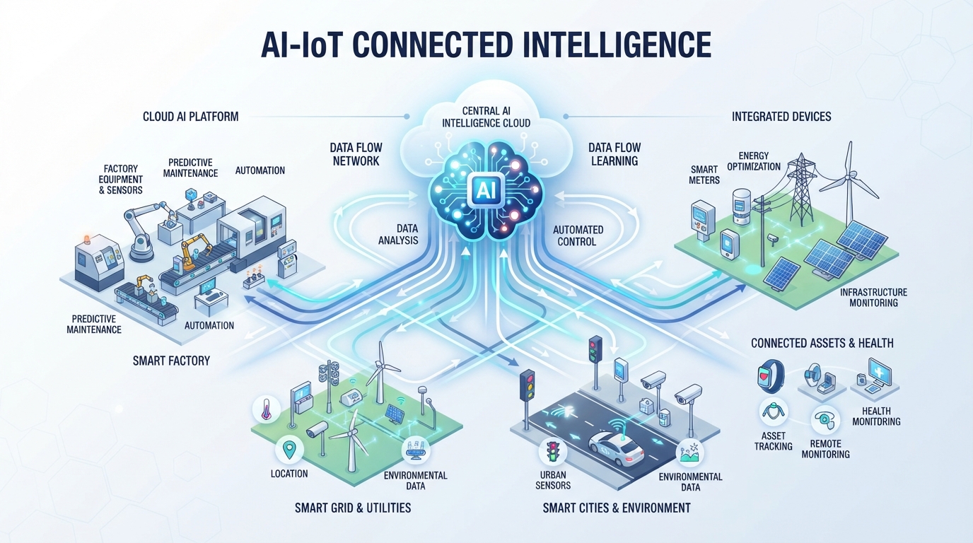 AI-IoT connected intelligence network diagram
