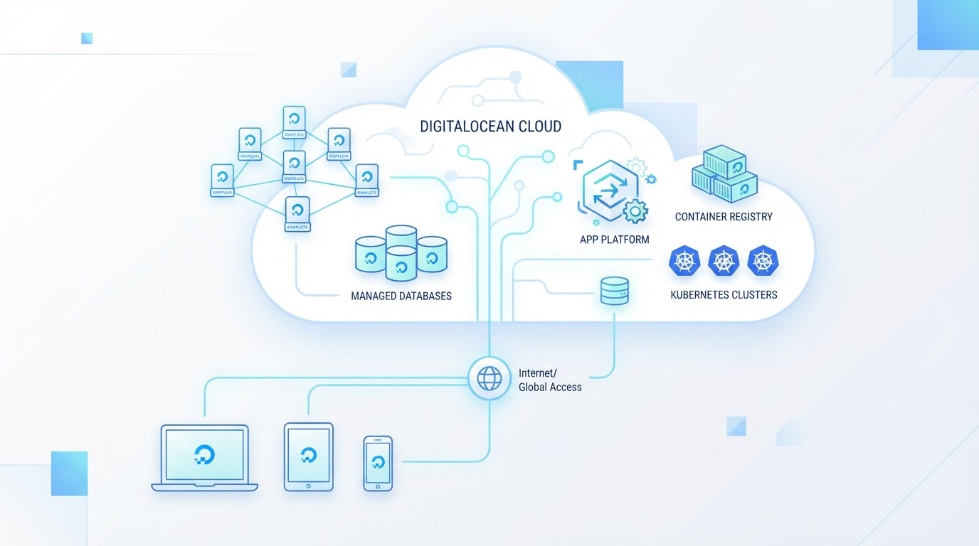 Simplified DigitalOcean cloud infrastructure with droplets and managed databases