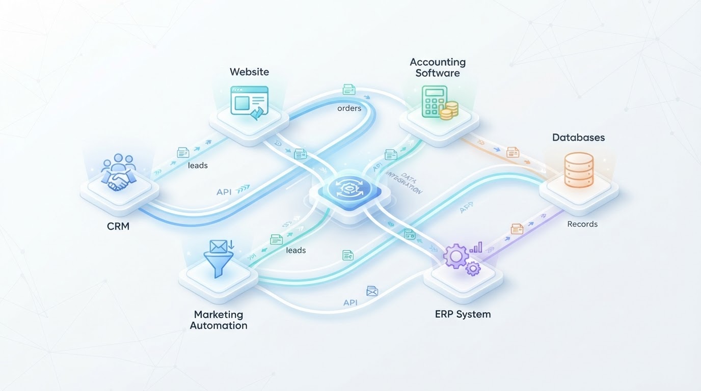 Digital platform integration connecting CRM, website, and business systems