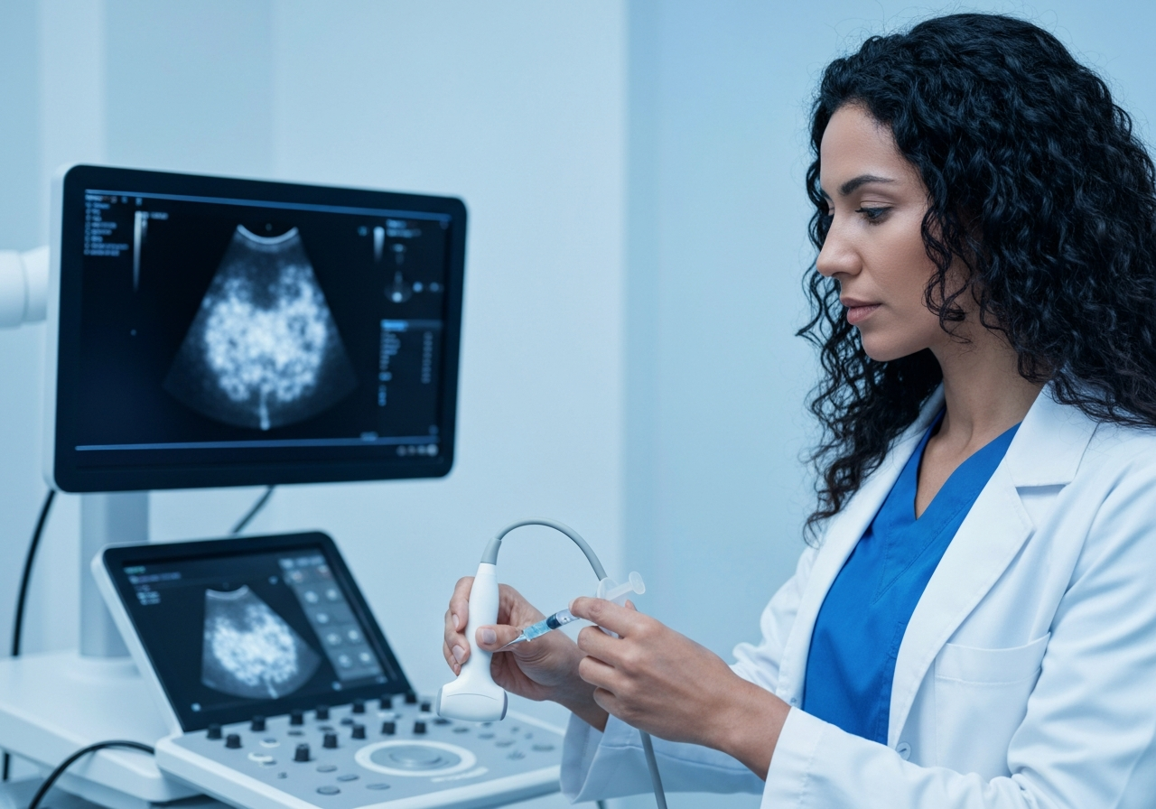 Expert radiologist performing A-ILIT procedure