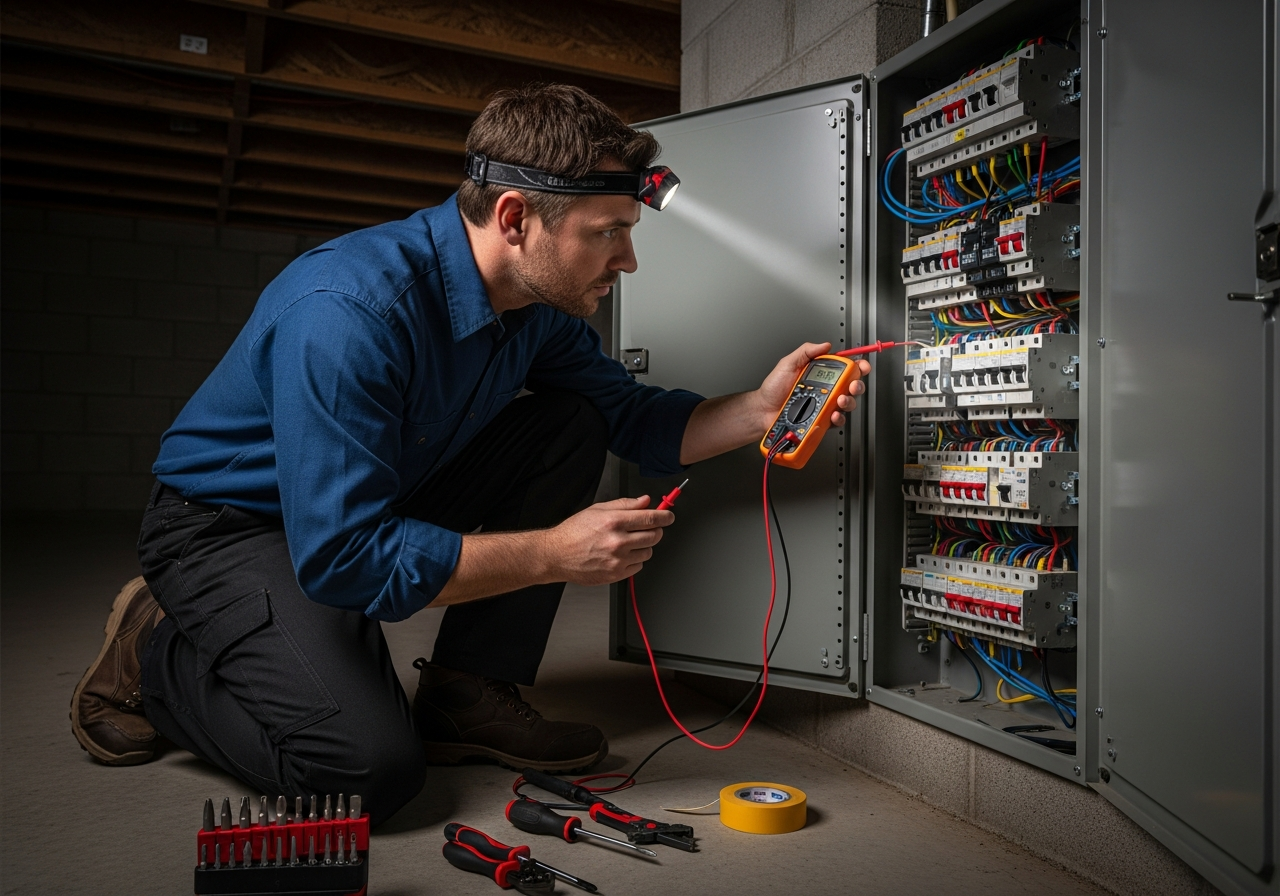Electrician working on panel