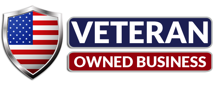 Veteran owned business logo with American flag shield and Tampa Bay support.