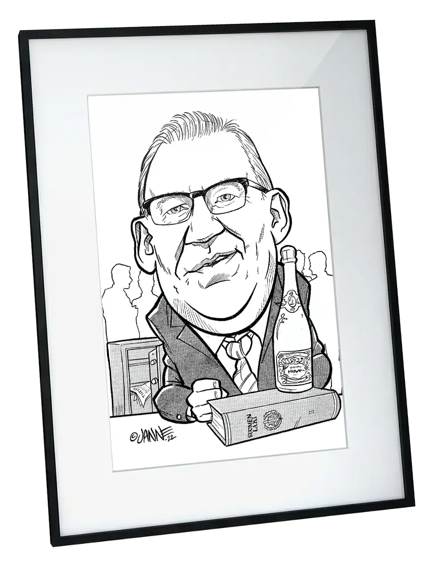 Karikatyyri hinta: 1 henkilö, rintakuva mustavalkoisena